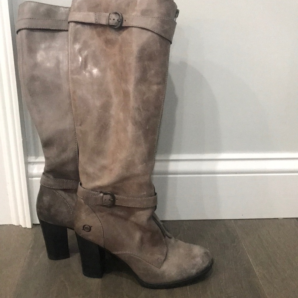 Born Knee High Taupe Zippered Boots